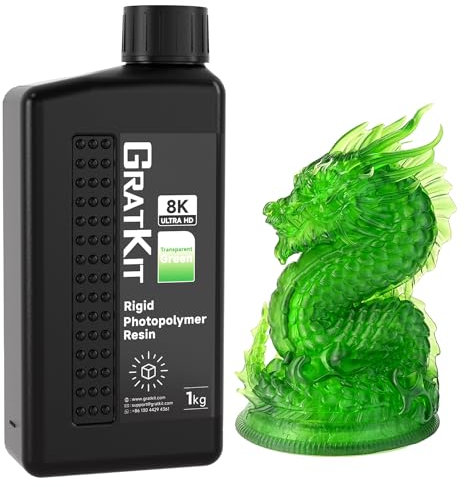 GratKit 8K 3D-Druck Resin, 1000g hochpräzises 405nm Photopolymer Harz, 1kg geruchsarmes Flüssigharz für LCD und DLP SLA 3D-Drucker, Transparent Grün