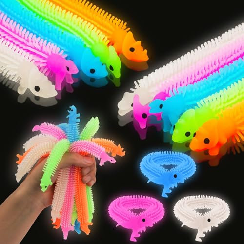 Ainiv Dinosaurier Stretchy String Spielzeug, 10 Glow in The Dark Sensory Stressabbau Spielzeug Squeeze, Stretchy Strings Sensorische Fidget Spielzeug für Kinder Erwachsene mit Autismus ADHD Therapie