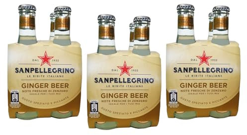 12x San Pellegrino Ginger Beer, bevanda analcolica italiana rinfrescante gassata con note di zenzero, bottiglia di vetro da 20cl