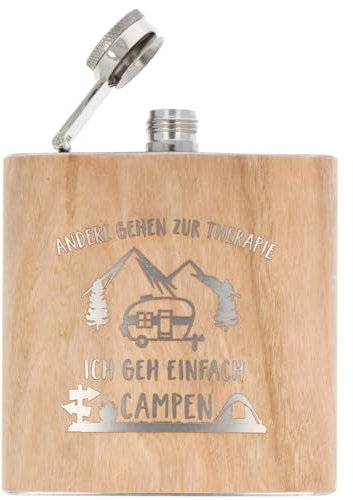 Spruchreif | Flachmann aus Edelstahl mit Gravur | Flachmann aus Holz | Geschenk für Camper | Campingeschenk