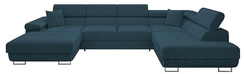 Mirjan24 Ecksofa Torezio Bis Cord mit Bettkasten, Einstellbare Kopfstützen, Sofa mit Schlaffunktion, Eckcouch für Wohnzimmer, U-Form Couch mit Bettfunktion (Poso 05, Seite: Rechts)