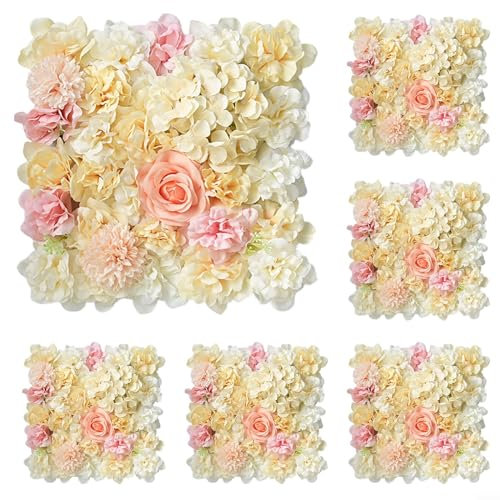 Gettimore Lot de 6 panneaux muraux de fleurs artificielles 3D pour décoration de mariage - Blanc (jaune rose), 9RJTJZ80176E2ZMQM3C6