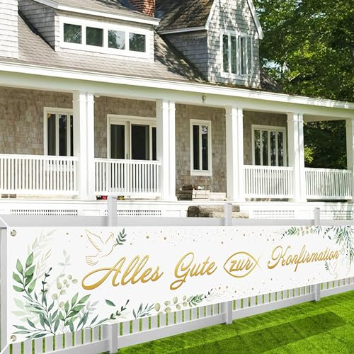 Alles Gute Zur Konfirmation Banner, Kommunion Deko Junge Banner, Taufe Mädchen Deko Partybanner, Hintergrund Hängedeko Banner Konfirmation für Erstekommunion Deko, Taufe Party Dekoration (Grün)