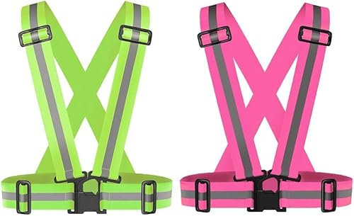 2 Stück Warnwesten Sichtbarkeit Reflektorweste Elastisch Verstellbar Reflektierende Sicherheitsweste für Damen Herren Kinder Erwachsene Fahrad Motorrad Joggen Laufen Neon Gelb und Rosa