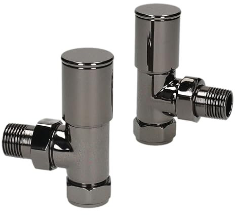 Luxury Black Nickel Angled Towel Rail Radiator Valve Heavy Pattern 15MM X 1/2 Pair Twin Pack