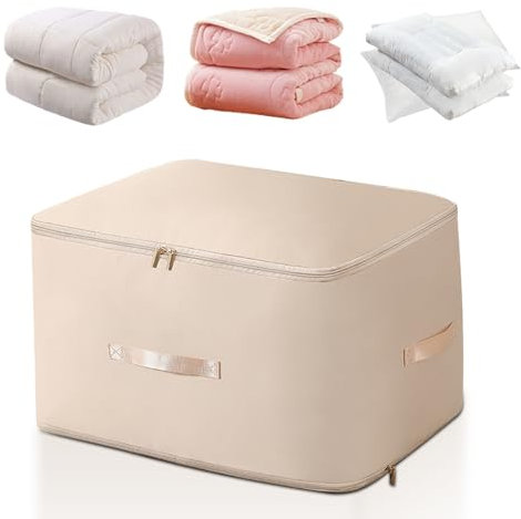 FIVAVA Platzsparender Komprimierender Organizer,Aufbewahrung für Bettdecken,Kleidung Aufbewahrung,Groß Aufbewahrungstasche(Khaki,54x42x60CM)
