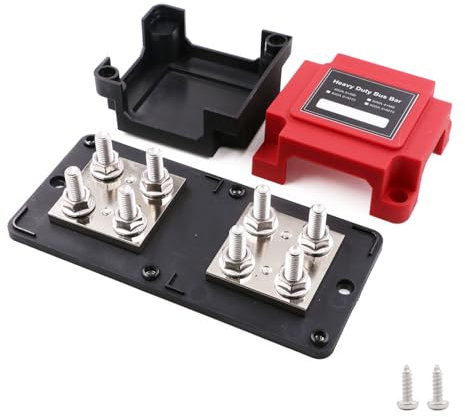 Gloaso Copper Busbar 12V-48V DC 400A Bus Bar with 8x M8 Studs Terminal Blocks, Heavy Duty 400 Amp Battery Bus Bars Power Distribution Block for Car, Motorhome, Camper, Boat, Marine, Solar | Red&Black
