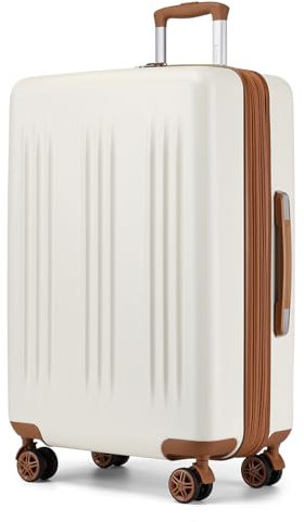 KONO Koffer Trolleys Groß 75cm Hartschalenkoffer Erweiterbar Groß leicht Reisekoffer mit 4 Rollen und TSA-Schloss, 75x47.5x29.5cm, 95L, Beige Weiß/Braun
