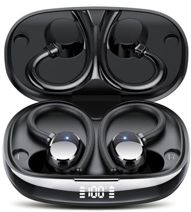 Wireless Earbuds, Bluetooth 5.3 Headphones Deep Bass, 80H Wireless Headphones with 4 HD ENC Noise Cancelling Mic, Wireless Earphones IPX7 Waterproof, Ear Buds with Earhooks for Sport/Running/Gym