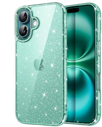 JETech Glitzer Hülle für iPhone 16 6,1 Zoll, Bling Glitter Stoßfest Handyhülle, Niedliche Glitzernde für Frauen und Mädchen (Blaugrün)