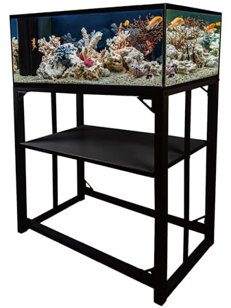 Aquariumständer – robuster Metall-Aquarium-Ständer, Reptilien- und Schildkröten-Züchter, 204 kg Kapazität, Terrarienständer mit 2-stöckigen Aufbewahrungsregalen (schwarz, 63 x 33 x 76,2 cm)