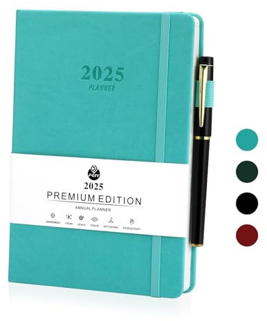 JIANTA Terminkalender 2025, Planer 2025 A5 (Januar 2025 - Dezember 2025), Tagesplaner 1 Tag 1 Seite, Kalender Buchkalender 2025 mit Mantstaben, Gel-Stifte - Blau
