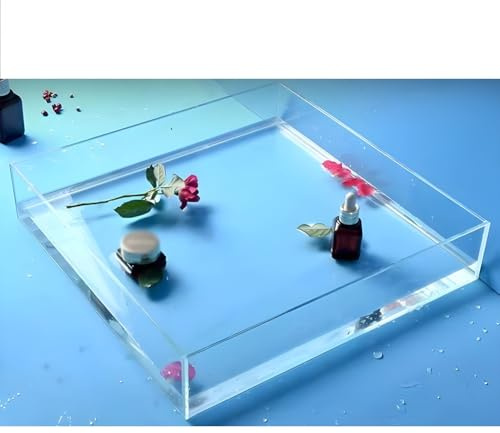 Zfmnoyev Acrylic Photography Shallow Water Tank, Photography Tray for Shooting Low Water Tank, 5mm Thick Storage Display Box, Advertising Shooting Props Multifunctional Storage Box(30x30x6cm)