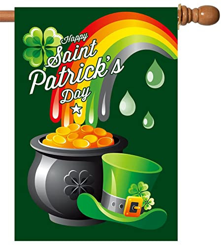 Saint Patricks Day Regenbogen Kleeblatt Gold Münze Topf Klee Hut Frühling Hofflagge Perfekte Feiertage Flags Wind Und Regenfeste Outdoor Sign Décor Für Festival Outdoor Bauernhof 30X45Cm