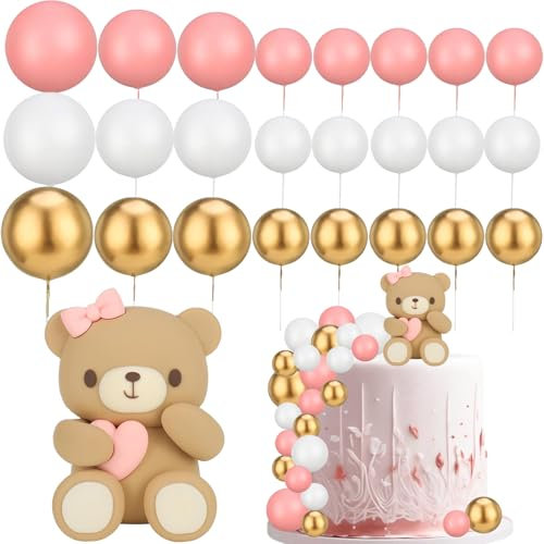 Kugel-Dekoration für Kuchen, Bär, 25-teilig, Rosa, Gold, Kugel, Deko, Cake Topper, Geburtstag, Bär, Dekoration, Kuchen, Mädchen, Babyparty (Rosa)