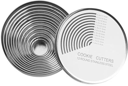 12 Pieces Round Cookie Biscuit Cutter Set, Graduated Doughnut Round Biscuit Pastry Cutters, 18/8 Stainless Steel Donut Cutter Ring Molds for Baking (Silvery)