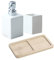 Juego de accesorios de baño blancos, juego de baño de cerámica de 3 piezas, accesorios de baño de lujo, incluye dispensador de jabón líquido de 320 ml, vaso de baño, bandeja de madera, kit de