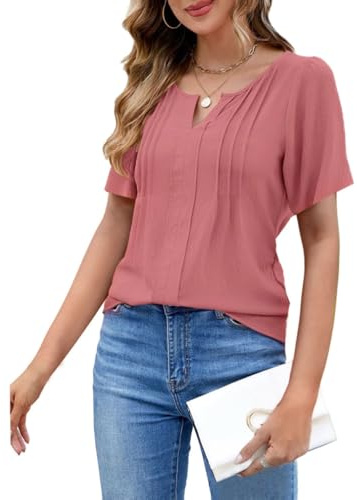 GUCURIN Chemisier Femme Élégante Manche Longue/Courtes Blouses Col en V Mousseline Tunique Décontracté Haut Casual Top Chic Shirt