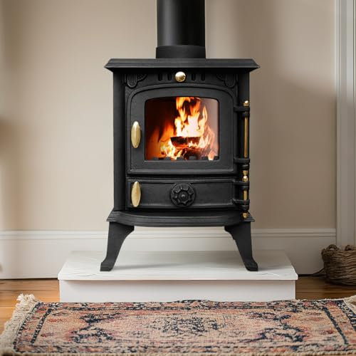 NRG Defra 4.5KW Cast Iron Multi Fuel Stove, High Efficiency Wood Burning Fireplace Heater - Free Standing Indoor Stove for Living Room & Bedroom