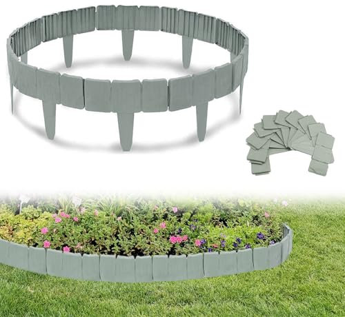bechoanigel 20 Stück Rasenkante Kunststoff Grau, 25cm x 23cm Beetumrandung, 5m Beeteinfassung, Rasenkanten für Garten Border Blumenbeet