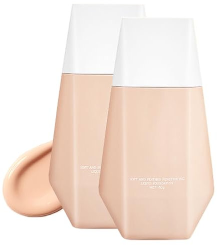 Leichte, Makellose Und Langanhaltende Flüssig-Foundation,Feuchtigkeitsspendende, Leichte Und Matte Foundation, Natürliches, Strahlendes Finish, Mittlere Deckkraft (02 Natürliche Farbe × 2)