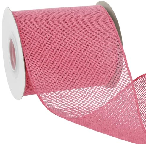 Uiopa Juteband 100mm Breit, 18,2m Vintage Geschenkband Rosa mit Draht, Dekoband Jute Sackleinen Ribbon Band für Kränze, Schleifenherstellung, Geschenk, Heimdekoration, DIY Kunsthandwerk