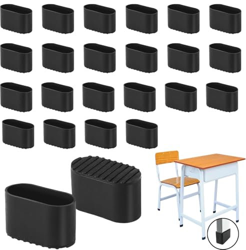 SOGHO 24 Stück Stuhlbeinkappen, Oval und Rechteckig, Schwarz, PVC-Kunststoff, Schutzkappen für Stuhlbeine, Terrassentisch, Schrank, Bettmöbel (40 x 20 mm)