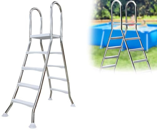 AIBOTY Oberirdische Pool-Leiter, schwere doppelseitige Pool-Treppe aus Edelstahl 304, Pool-Treppe für oberirdischen Pool, Belastung 250kg