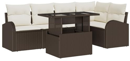vidaXL Gartensofa-Set 6 STK. Braun und Creme Poly-Rattan