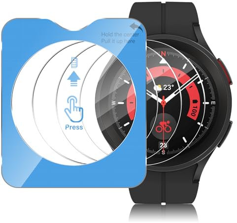 Haofun 3 Pezzi Pellicola Protettiva per Samsung Watch 5 Pro 45mm Vetro Temperato 9H Film, HD Schermo Antigraffio Senza Bolle, Con Posizionatore Ausiliario