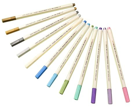 OSALADI 12 Stück Metallic Farbmarker Bunte Diy Malstifte für Scrapbooking Handlettering Kalligraphie Fotoalben und Kreative Projekte Wasserbasierte Langlebig und Leicht zu Handhaben