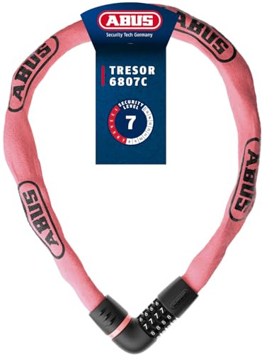 ABUS Chain Lock Tresor 6807C, Length 110 cm, Rose | Bike lock with 7 mm square chain, 4-digit code, anti-pick protection, easy locking