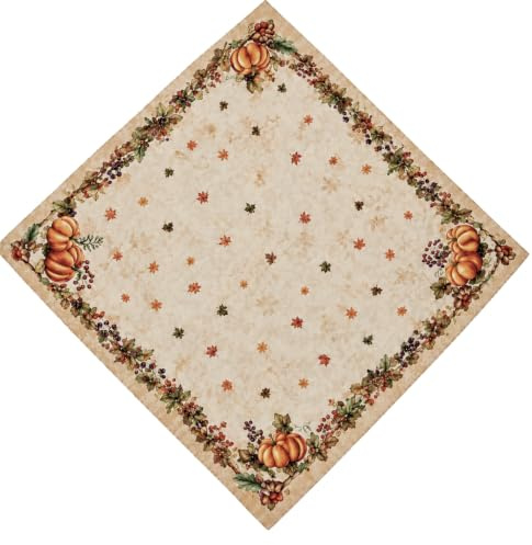 Tischdecke Mitteldecke Herbst 100 x 100 cm Design Kürbis beige bunt Stoff Gobelin Baumwollmischung