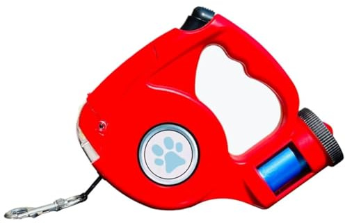 Harewtwy Pet Leash 4.5M with Multifunctional LED Flashlight, Extendable Retractable Dog Lead for Outdoor Walking, Red