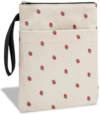 Buchhülle mit Reißverschluss Erdbeer Design, Buchhülle Stoff Samt Weich, Büchertasche auf der Vorderseite des Koffers, Bücherschutzumschlag für Romane & Schulbücher Geschenk
