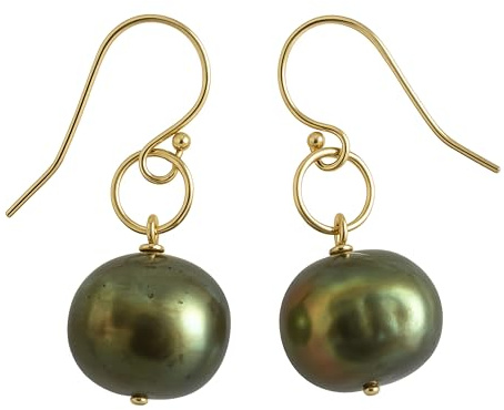 Olivgrünen Süßwasser Zuchtperlen Gold Filled Tropfen Ohrringe | Geburtstagsgeschenk - Handgefertigte Geschenkideen für Frauen
