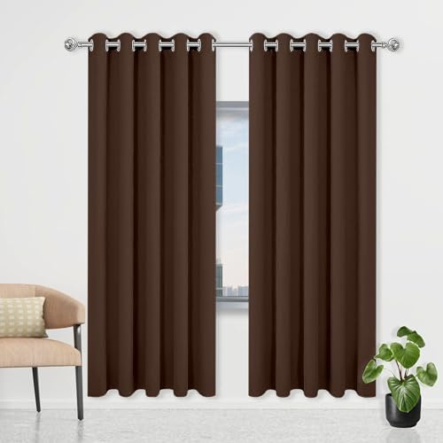 CHENGTT Gardinen Blickdicht 140 x 240 cm Thermo Vorhang Gegen Kälte Und Hitze Vorhang Verdunkelung Blackout mit Ösen, Waschbar für Büros Wohnzimmer Schlafzimmer, braun