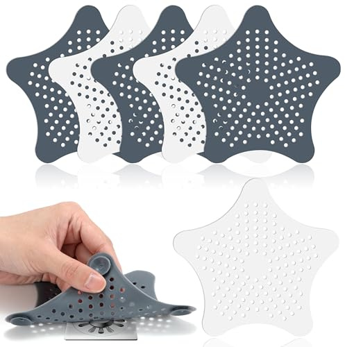 Songella Filtre Evier de Cuisine Filtre à Cheveux Douche avec 5 Ventouses Protection de Drain 6 Pièces Blanc Gris pour Cuisine Baignoire