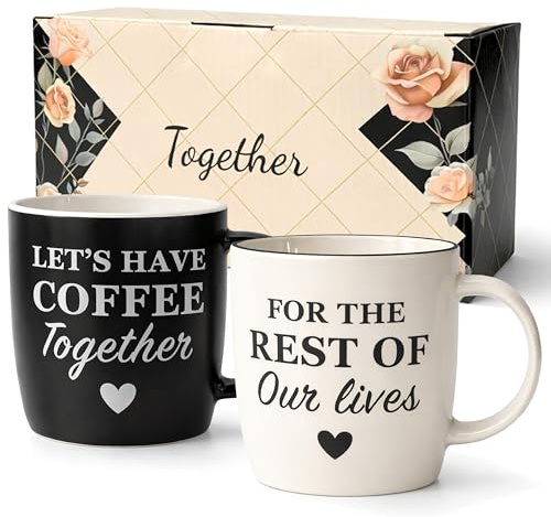 Triple Gifffted Let's Have Coffee Together Mug for Couples, 380 ml Ceramic | Engagement Wedding Cup Presents for Couple, Bride & Groom, Newlywed, His & Hers, Mr & Mrs, Anniversary, Christmas, Valentines