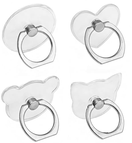 Transparent Phone Ring Holder, Clear Phone Ring Grip, Universal Phone Ring Stand, Phone Ring Holder Grip for Phone Case, Durable Ring Kickstand for Mobile Phones, Pack of 4