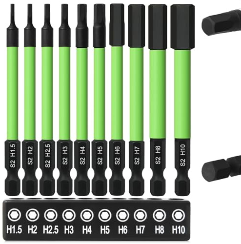 CYLBAQ 10PCS Impact Allen Key Drill Bit Set - 89mm Long Heavy-Duty S2 Steel Hex Bits H1.5-H10, Strong Magnetic 1/4 Hex Shank Allen Wrench Bits, Rust-Proof & Impact-Resistant for Impact Drivers
