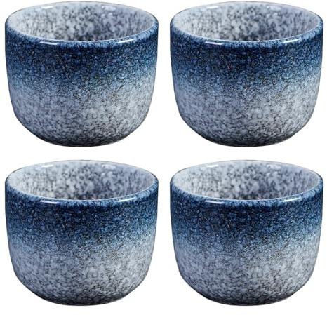 MmotZsb 4 Stück Eierbecher Keramik Set, Porzellan Eierbecher in Saphirblau, Lustige Eierbecher für Frühstückstisch, für Soßen und Gewürze, Dekorative Servierbecher für Haushalt und Gastronomie