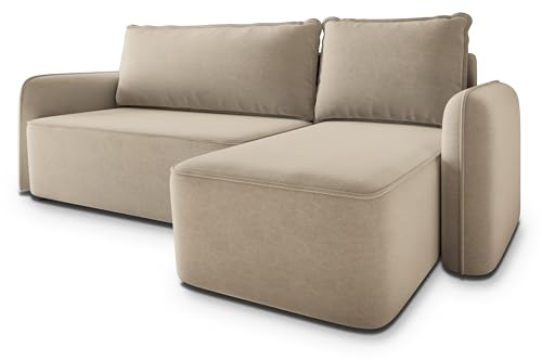Masseno Ecksofa DOLVER CL mit Schlaffunktion L-Form, Modern Sofa mit Bettkasten, Wohnzimmersofa, Couch, Soffa, Bettsofa, Couchgarnitur - Beige, Castel 15