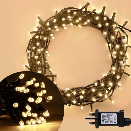 ANSIO® Christmas Lights 300 LED 30m/98ft Christmas Tree Lights for Indoor & Outdoor Warm White Decorations Fairy String Lights for Xmas Garden Bedroom & Party | Mains Powered Green Cable