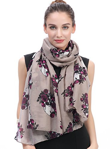 Lina & Lily Écharpe Foulard pour Femme Imprimé Rose and Crâne le jour de la morts (Kaki)