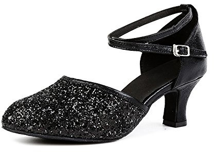 Damen Tanzschuhe Pumps Latin Schuhe Gesellschaftstanz Schuhe hochhackig Pailletten Sexy Samt Schwarz Asiatisch 37/ EU 37