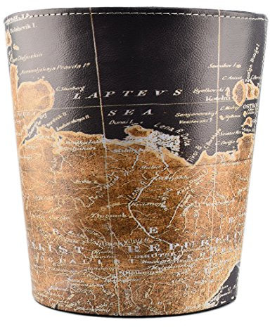 Corbeilles à papier Vintage, weizq European Style Rétro en cuir PU Budget Bureau Poubelle Poubelle, Cuir synthétique (polyuréthanne), Map Pattern, 25 × 20 × 27cm