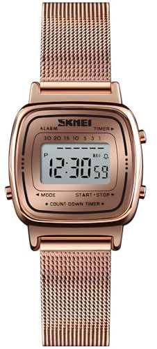 Montre à quartz pour femme - Ultra fine - Magnifique - Simple - Petit cadran - Bracelet en maille d'acier, rose gold, Montre à quartz numérique