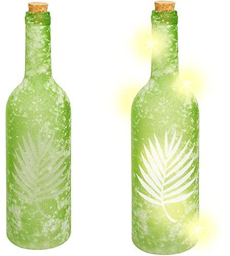 alles-meine.de GmbH Glas - LICHT Dekoflasche - 5 Stück LED - Tropische Blätter/Palmen Blatt/Farn - hell grün - Lichtflasche/Flasche mit Licht - 30 cm - Batterie betrieben -..