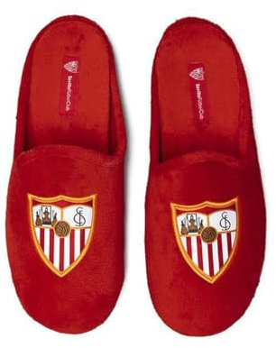 MARPEN SLIPPERS, Zapatillas de Casa de Invierno Oficiales del Sevilla FC de Fútbol para Hombre o Mujer, Abiertas Rojas con Escudo, Talla 38